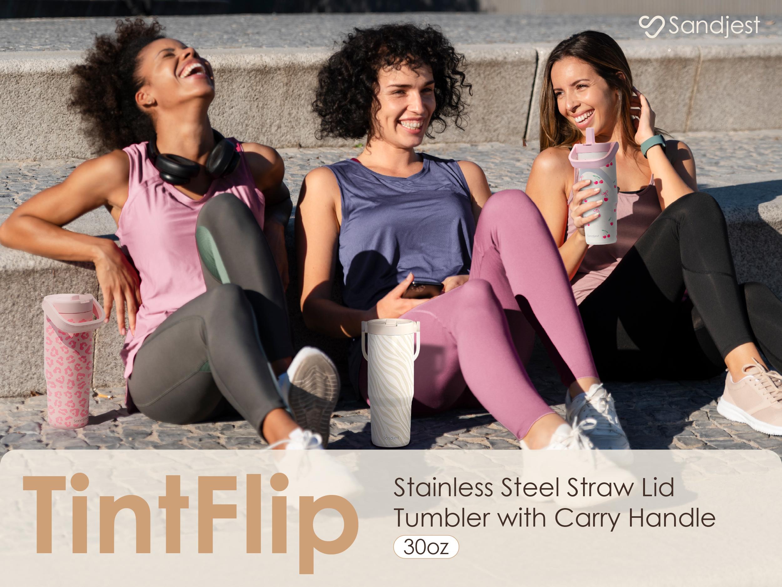 SANDJEST 30oz Insulated Tumbler with Straw Lid & Carry Handle, Leak Proof Stainless Steel, Cupholder Friendly, Travel Outdoor Spring Mother's Day Gift