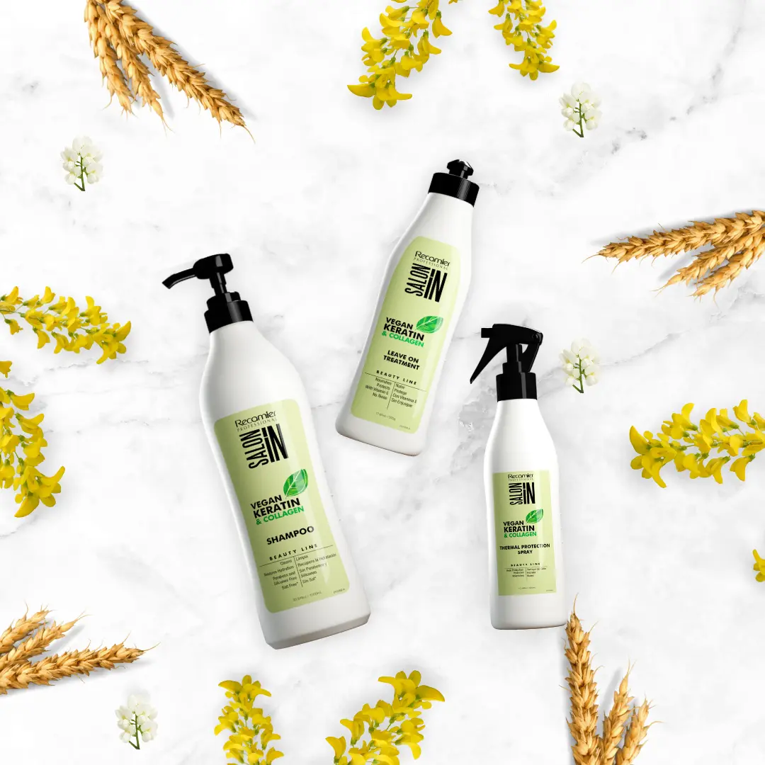 Vegan Keratin & Collagen 3-Piece Set: Shampoo 33.8 fl oz + Leave-On Treatment 10.1 fl oz + Thermal Protector 10.1 fl oz