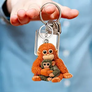 Punch Monkey Acrylic Keychain, Cute Baby Monkey Plush Toy Bag Charm, Animal Lover Gift