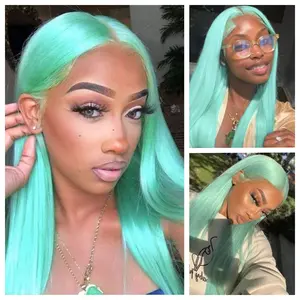 Teal Wig Long Straight Wig Glueless Wig Lace Frontal Pre-plucked Hairline Heat Resistant Synthetic Wig for Women