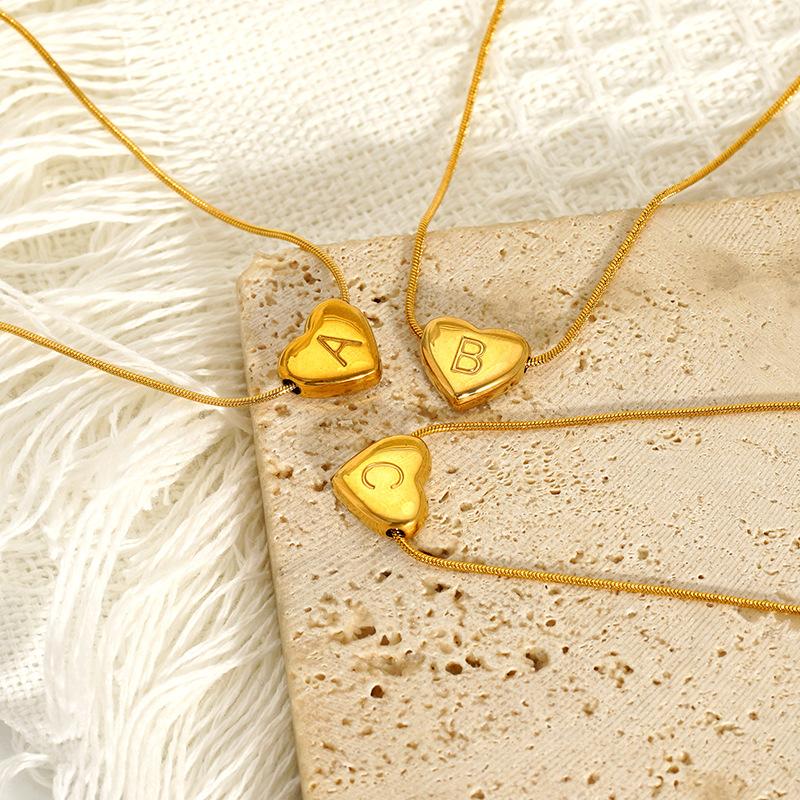 GGIRL 18K Gold Plated Necklace Filled Alphabet Letter Engraved Heart Bead for Women's Weddings Dances Parties Festivals Fashionable Jewelry Gifts Fashion Jewelry Gift for Holiday Haul Christmas Birthdays Anniversaries