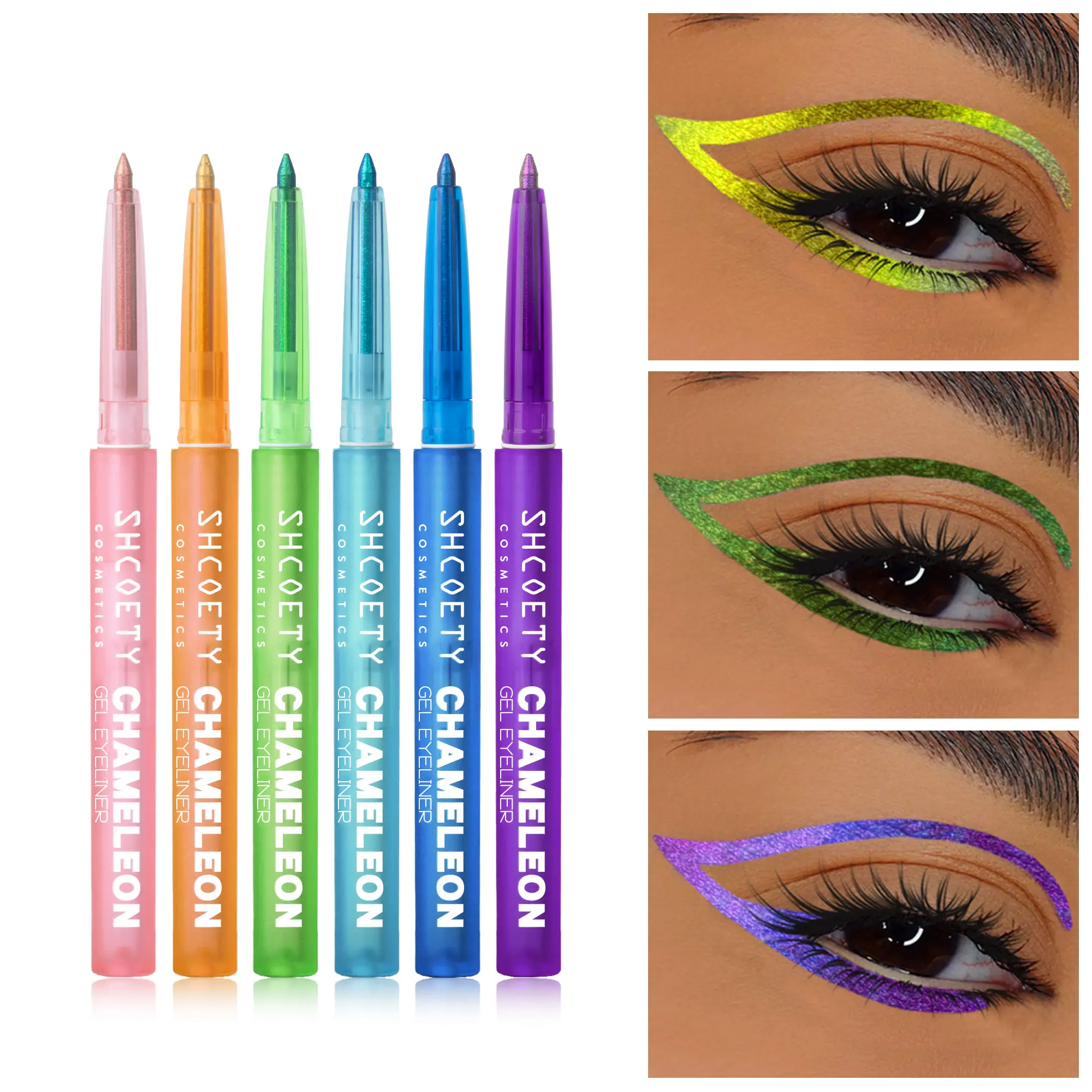 6 Pack Pearl Glitter Eyeliner Gel Pens, Creme Gel Liner, Color Eyeliner Shades Smooth Easy Application Long-Lasting Longwear Eye Liner Colorful Eye Makeup, Eye Makeup Supplies, Eye Makeup Products, Christmas Essential Cosmetics