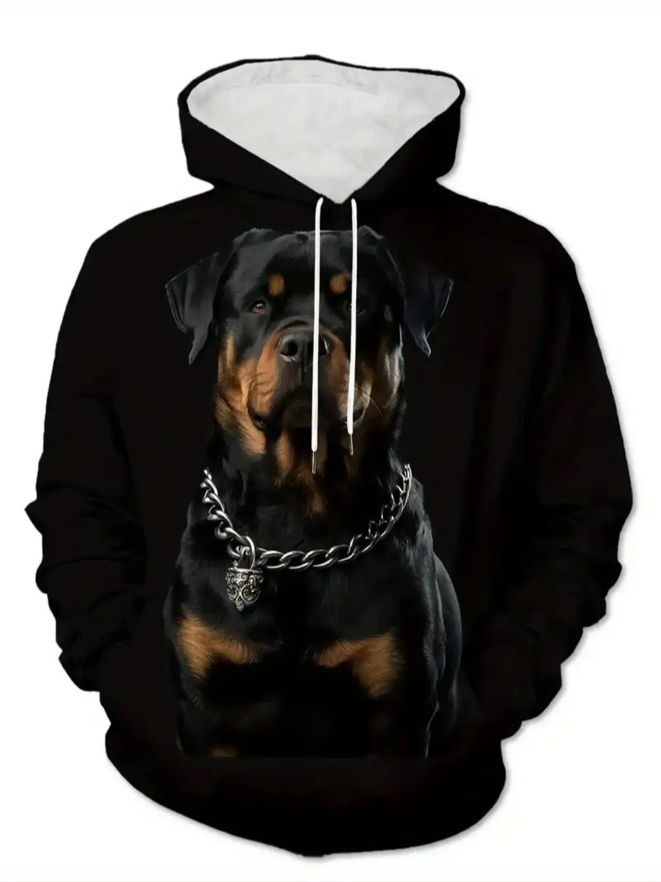 Men's Hooded Sweatshirt with 3D Rottweiler Graphic Print, Casual Fitted Knit Fabric, Pet Theme Streetwear, Graphic Print Hoodie, Hoodie Clothing Tops