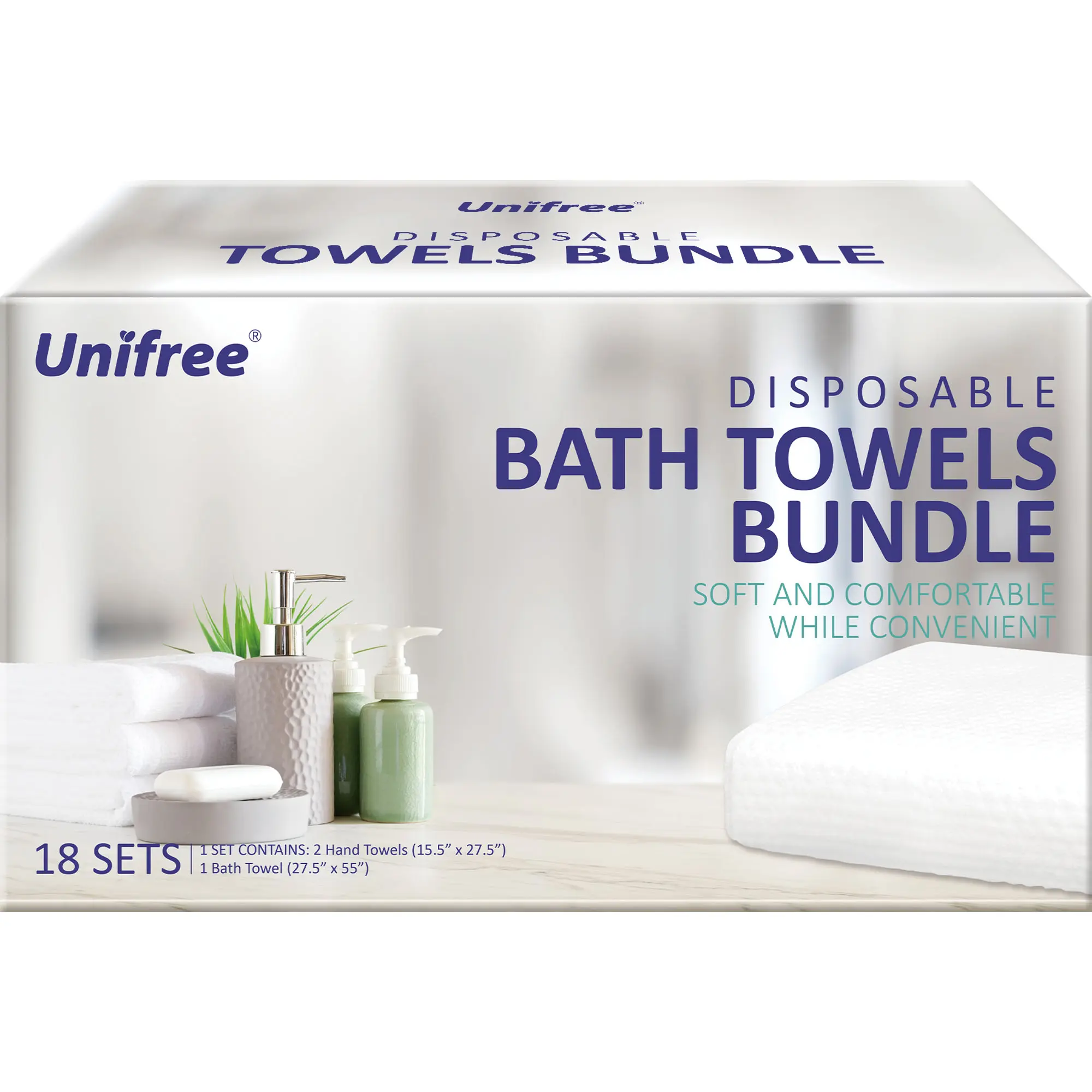 Unifree Disposable Towels Bundle, 1 Bath Towel with 2 Hand Towels, 18 Sets, Individually Sealed for Travel, Portable, Lightweight, Personal, beach towel, outdoorfun, tiktokshopsummersale