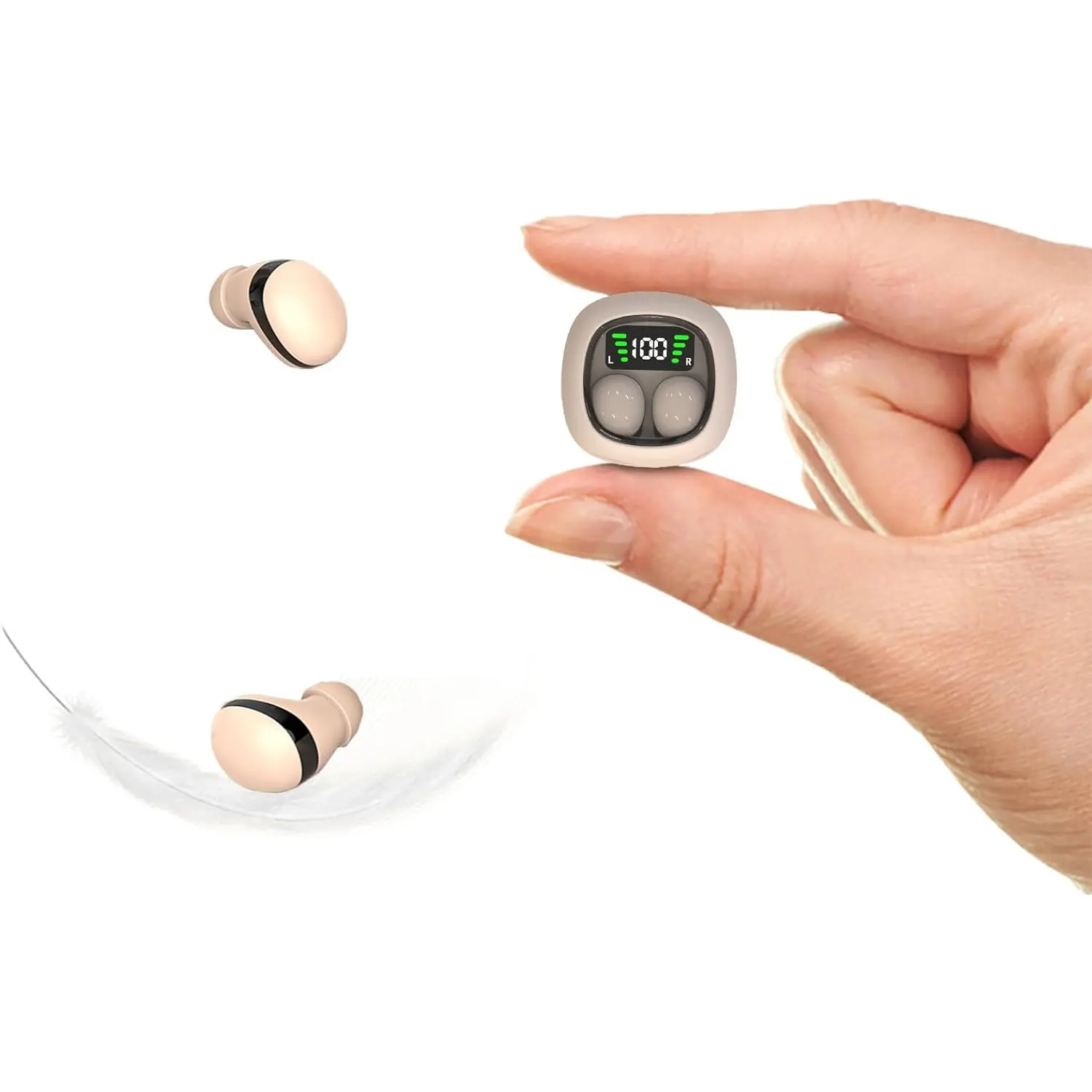 Invisible Mini Sleep Earbuds for Side Sleepers, Ultra-Comfortable & Feather-Light Bluetooth 5.4 Sleep Headphones, LED Display Portable Case Small Earphones for Sleep Work Sports (Beige),back to school,back to school haul