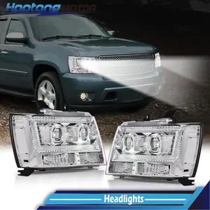 CROSSDESIGN LED Tube Dual Projector Headlights Fit For 07-14 Chevy Tahoe Suburban Avalanche