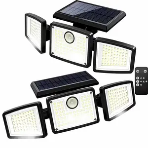 2 Pack 3-Head Solar Motion Sensor Lights Outdoor, 1500LM IP65 Waterproof Solar Security Lights with Remote Control, 3 Lighting Modes for Yard Driveway Patio