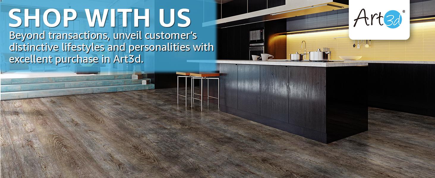 Art3d Peel and Stick Vinyl Floor Tiles 30-Pack, 12"x12" Waterproof Self Adhesive Wood Plank Flooring for Kitchen & Bedroom Decorative,Covers 30 Sq. Ft