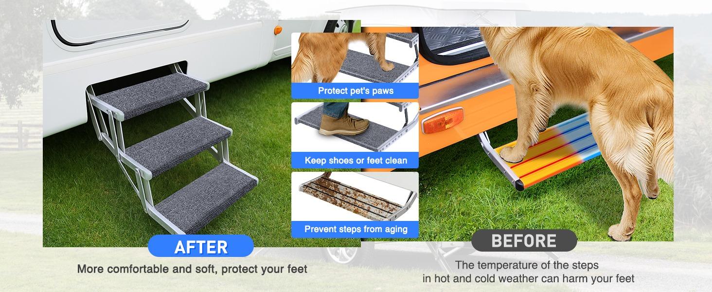 Nilight RV Step Covers 3 Pack 22 inch, Fit 8-11" Deep Camper Steps Adjustable Wrap Around RV Step Rug with Snap Fasteners on Electrical & Manual RV Stairs Carpet for Camper Trailers Steps Outside,Gray