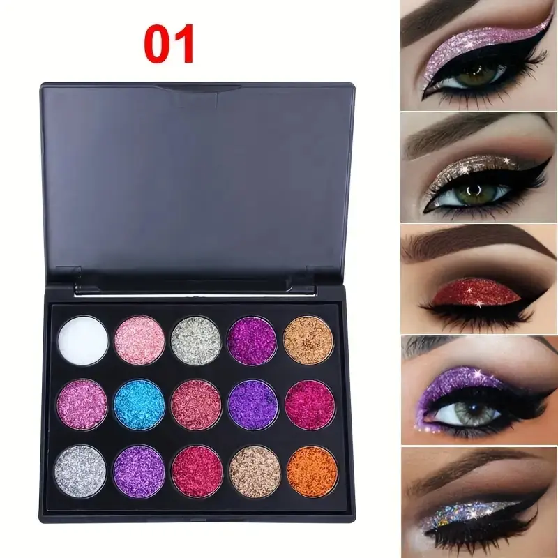 15 Color Diamond Glitter Eyeshadow Palette, Shimmering Girl Design, Silver Rose Gel Eye Shadow Cream Makeup Set