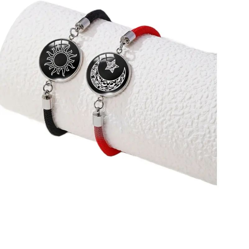 2 Pcs Glow In The Dark Sun and Moon Bracelet for Men Women Couple Friends US