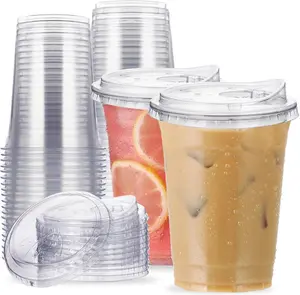 16 oz Clear Plastic Cups with Strawless-Sip-Lids, 25 Sets Disposable Cup Plastic Iced Coffee Cups, To Go Cup with Sip Through Lids for Smoothie, Milkshake, Cold Drinks for Party, Wedding, Event