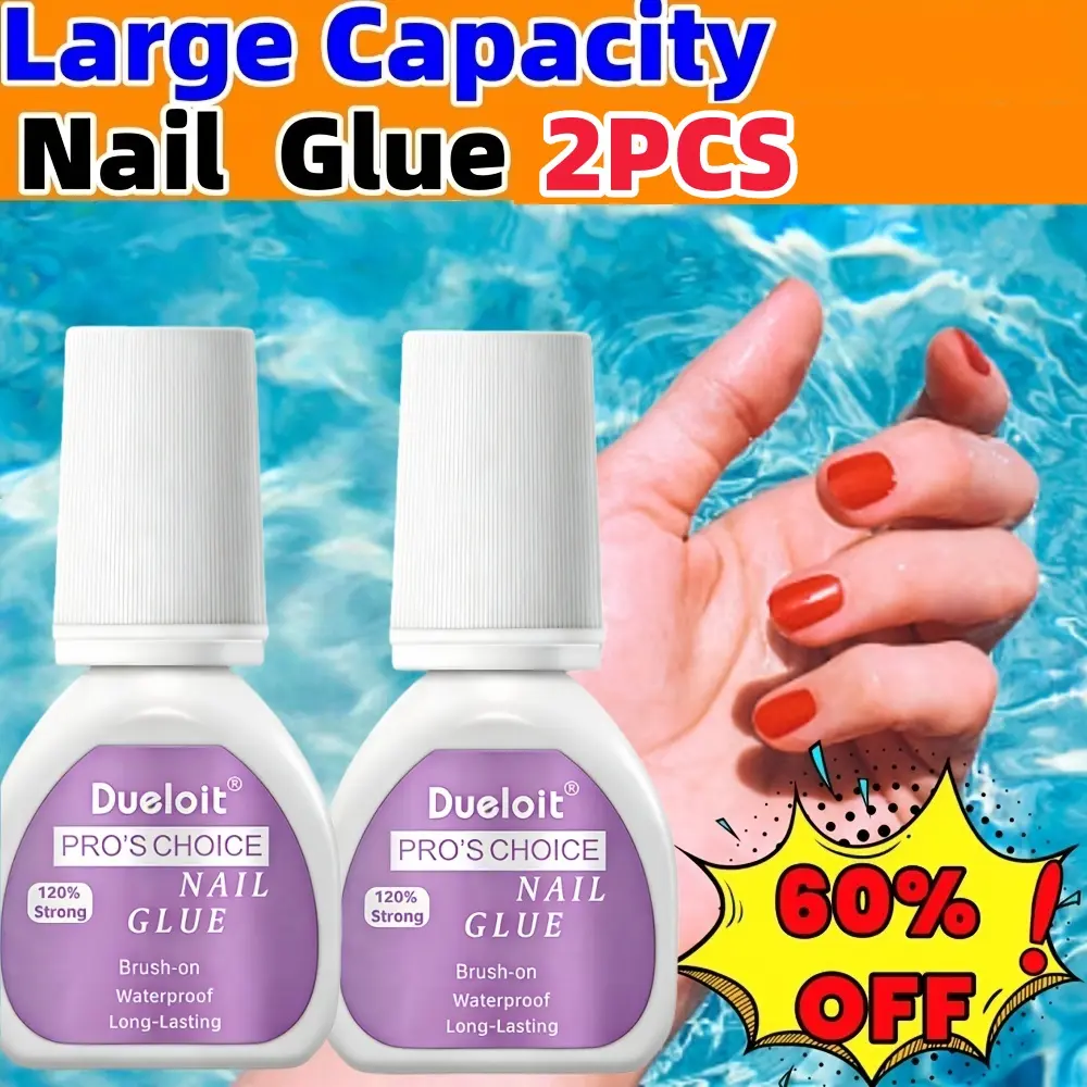 4/2PCS Nail Glue Super Strong , Long-Lasting 60+ Days, No Light Needed, Fast-Bonding, Heavy Duty Nail Glue For Press On Nails ForWomen, Nail Art, Nail Supplies, Extra Hold, Large Capacity,Gentle & Safe For Acrylic Nail