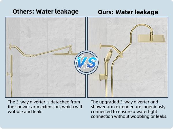 Hibbent All Metal High Pressure Rainfall Shower Combo/Handheld Showerhead Combo with 12'' Adjustable Curved Shower Extension Arm, 10-Spray, 71'' Hose, Showerhead Holder, Brushed Gold