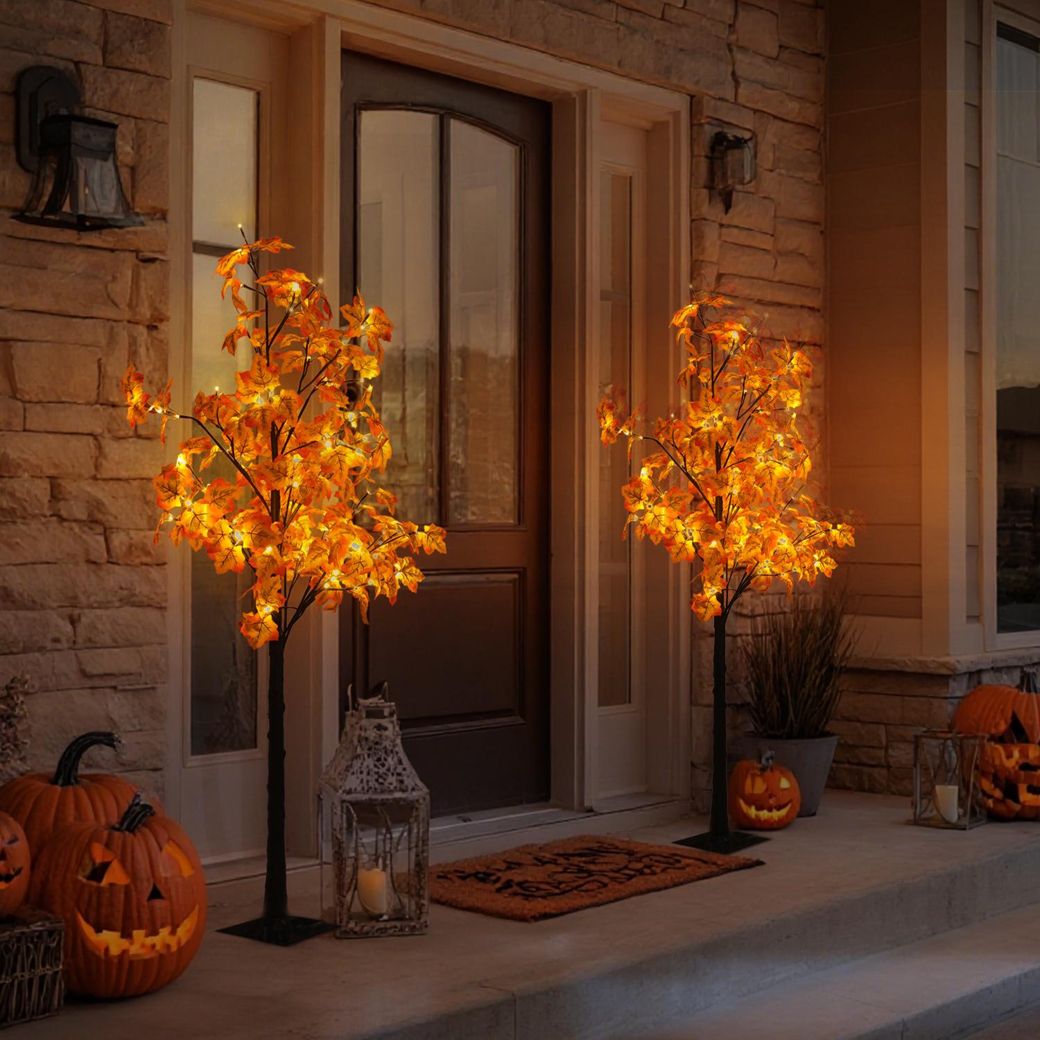 Hoodink 6/7ft Lighted Maple Tree with 96/160 Warm White LED Lights - Indoor Decorative Twig Tree for Home, Bedroom, Christmas Holiday Decor,Lighted Twig Tree, Decorative LED Tree, Warm White Glow, Birch Wood Aesthetic, Plastic Birch Foliage