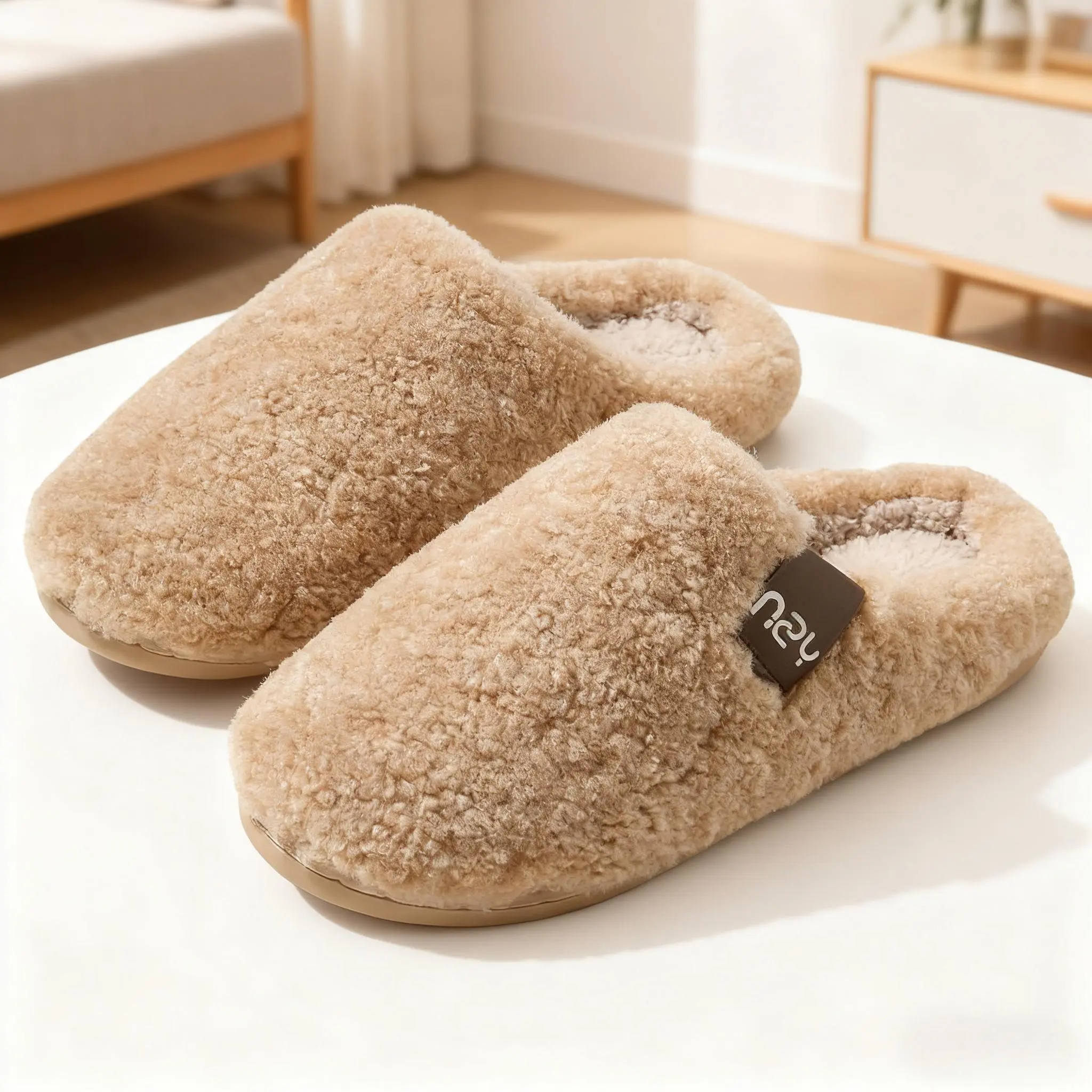 Women Men Soft Teddy Fleece House Slippers, Warm Closed‑Back Plush Indoor Slippers Non‑Slip Sole For Bedroom Home Use