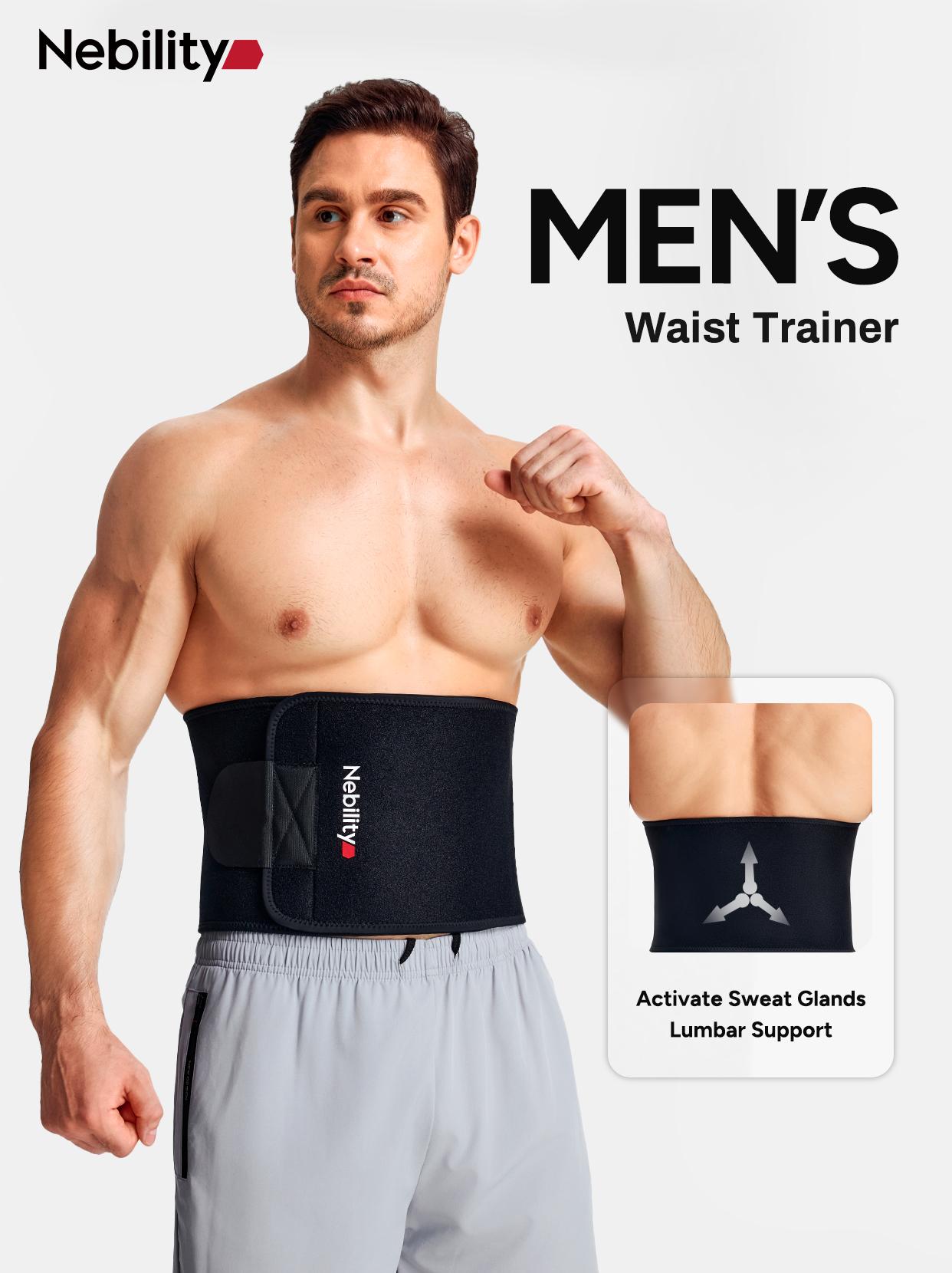 Nebility  Men’s Waist Trainer Fitness Belt – Sweat-Activating Waist Trimmer with Support, Core Temperature Boost, Lumbar Support & Adjustable Velcro Fit