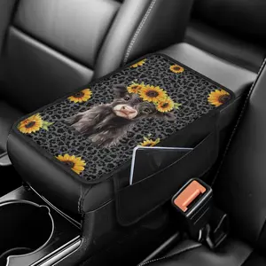 Cow Print Car Armrest Cushion Cover with Side Pockets - Durable Stylish Center Console Pad, Universal Fit Automotive Interior Decor, Fun Halloween & Holiday Car Accessory, Great Gift for Car Lovers