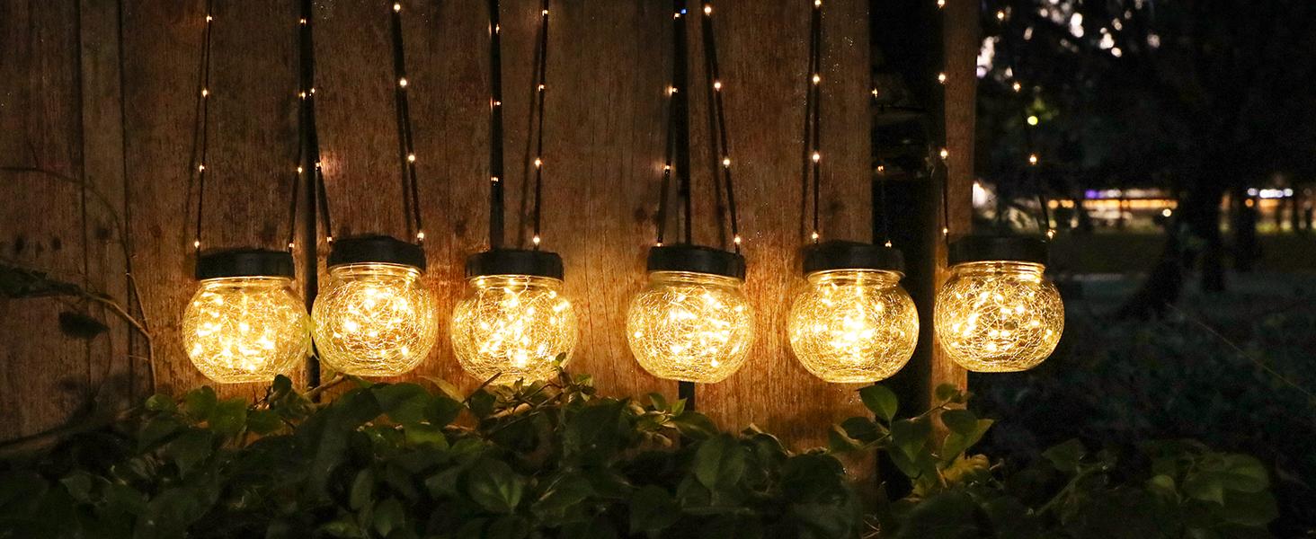 PARTPHONER Solar Lanterns Decoration,Outdoor Waterproof,Cracked Glass Hanging Globes for Christmas Decoration, Shepherd Hook, Garden Tree Ornaments