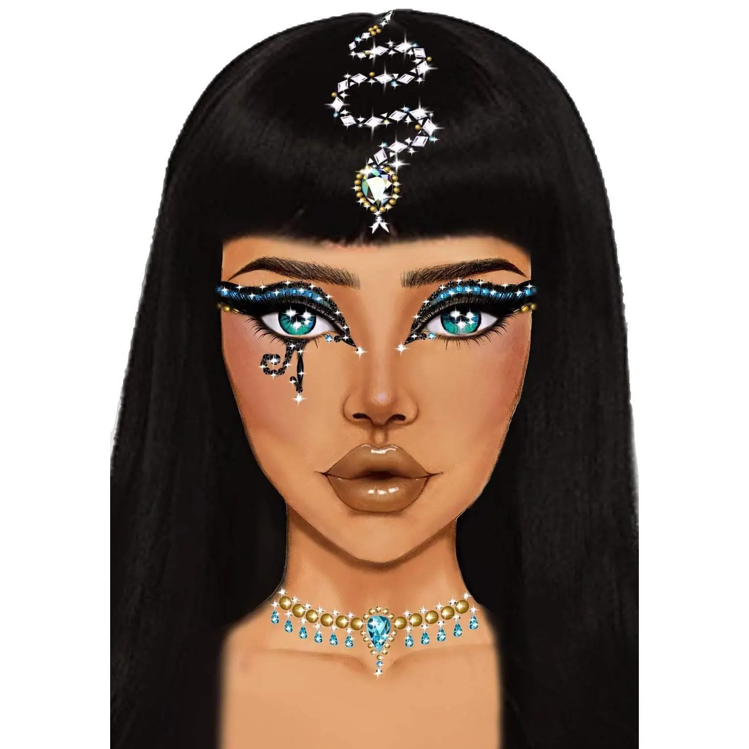 Rhinestone Face Jewels for Halloween, Cleopatra Adhesive Stickers, Safe Face Gems for Music Festival Costume Event, Sparkle, Party, Body Jewelry, Shine, Goddess, High Quality, Reusable, Sticker Set, Face & Body