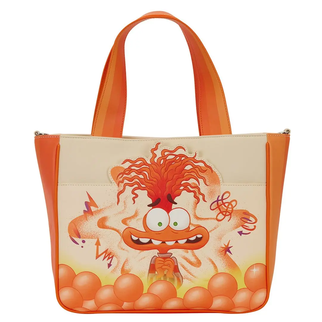 Loungefly Disney Pixar Inside Out 2 Anxiety Graphic Faux Leather Tote Crossbody Purse with Adjustable Strap, Glow-in-the-Dark Applique & Coin Bag, Fashionable Bags, Zipper, Based, Anxiety Bag