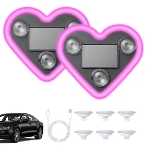 2Pcs Solar-Powered Car LED Ambient Light - Heart-Shaped LED Neon Light - Car Interior Decorative Items, Car Lighting Accessories, Valentine Gift