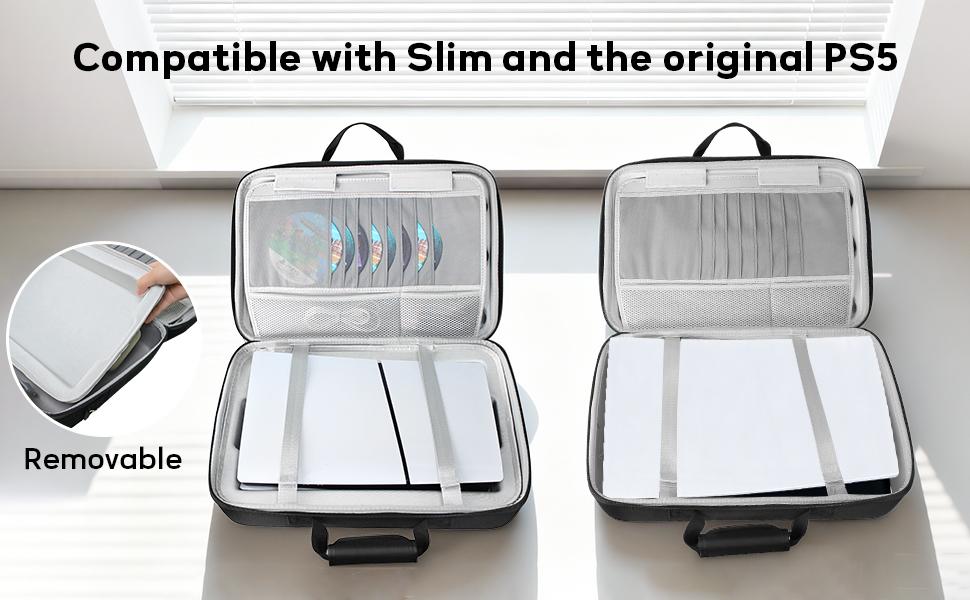 PS5 Carrying Case, Hard Shell Travel Bag for PS5 Slim & Standard, Waterproof Shockproof Portable Storage for PS5 Console, Controllers, Headset, Game Discs & Accessories, Essential Gift for Gamers