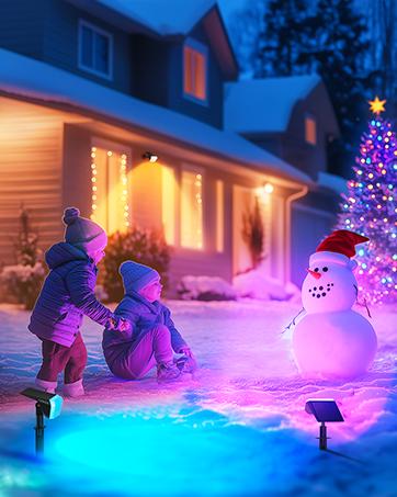 Linkind RGB Halloween Lights Outdoor Solar Spotlights IP67 Waterproof 10 Lighting Modes Color Changing Outdoor Lighting for Yard Garden Landscape Christmas Halloween Decorations (Multicolor, 4 Pack)