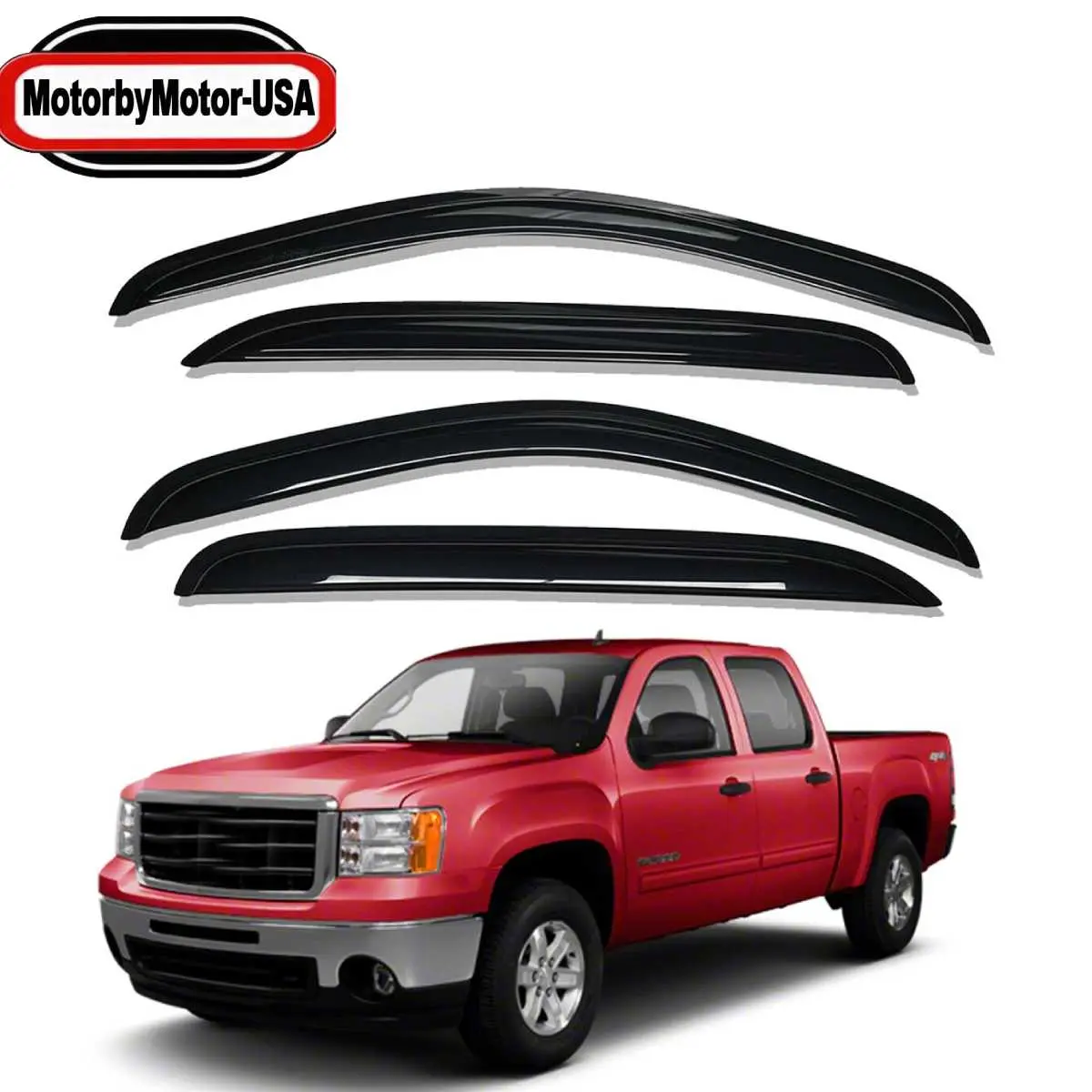 4PCS Slim Acrylic Tape-On Window Visors with 3M Double Sided Tape - Rain Guard, Anti-Glare, Fog Prevention for 2007-2013 Chevy Silverado 1500 Crew Cab & Dodge Grand Caravan, Car Door Edge & Windshield Trim Kit