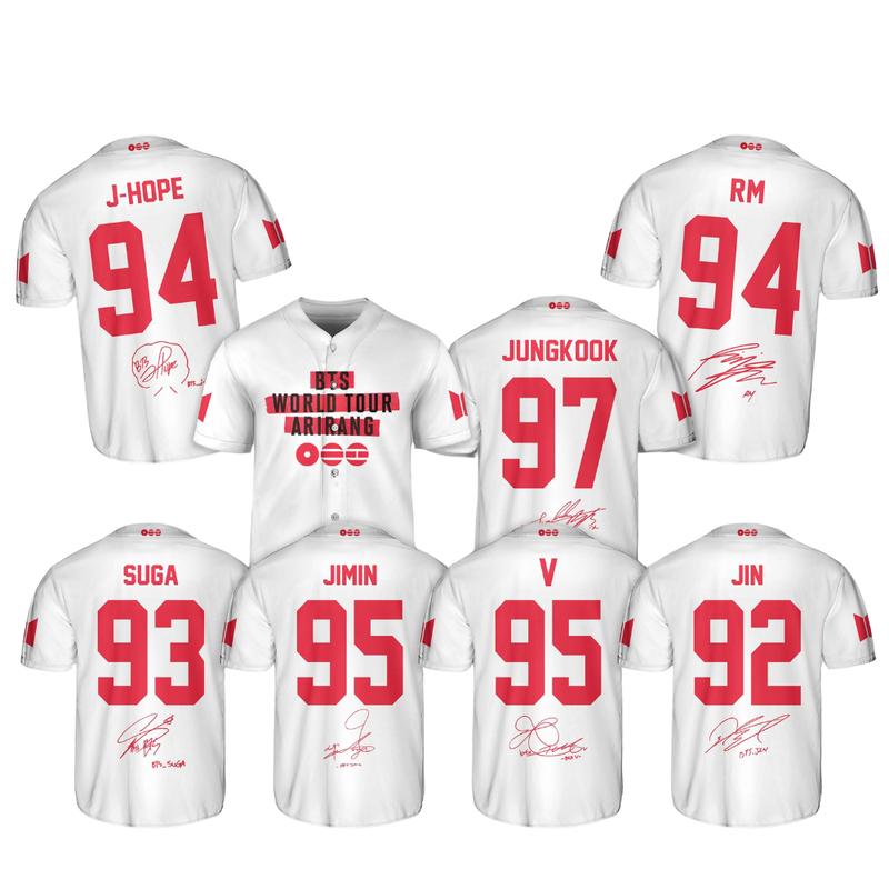 Army Custom Member Baseball Jersey, White Bangtan Arirang World Tour Design with Name Number & Signature Style, Perfect Gift for Fans