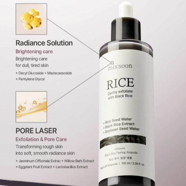 [mixsoon] Black Rice Peeling Ampoule 100ml – Gentle Exfoliating Serum with Black Rice Extract for Smooth, Clear & Radiant Glass Skin