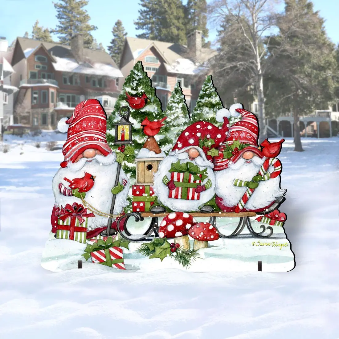 Designocracy 8471109F-SW 35 x 29 in. Christmas Gnomes Christmas Outdoor Decor