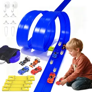 20FT Flexible Race Car Track for Kids Ages 3–8 | Bendable Ramp with 4 Mini Cars, Suction Cups & Hooks | Compatible with Hot Wheels 1:50 Diecast | Valentine’s Day Gift for Kids, Birthday & Christmas