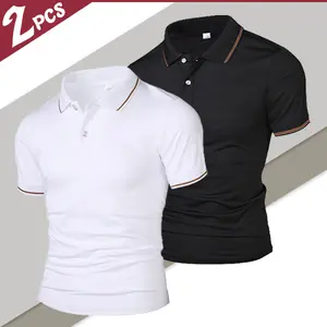 Set of 2 minimalist polo shirts featuring refined contrast piping and breathable fabric—perfect for work, dates, and casual wear! sleeve long good graphic tees