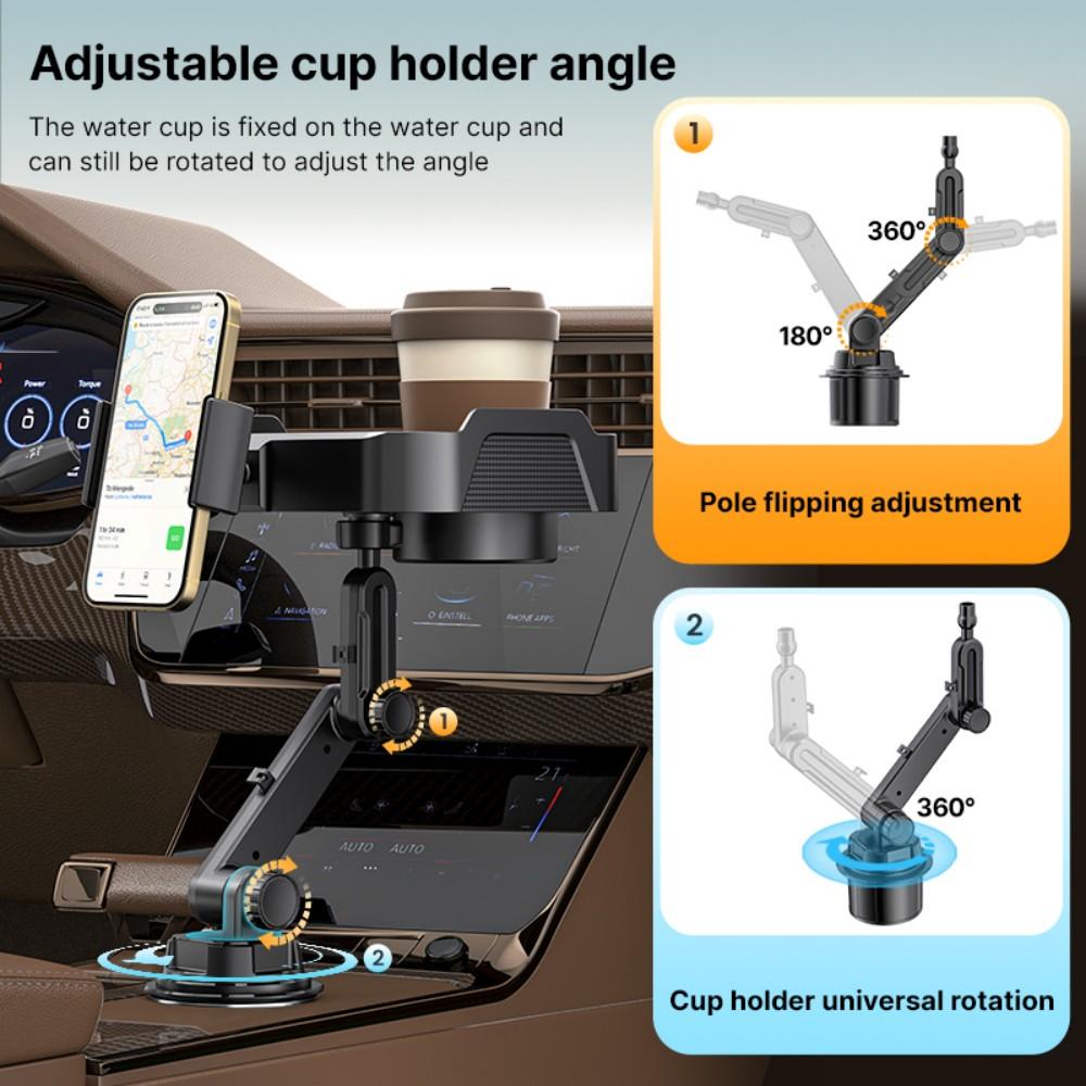 4 in 1 Car Cup Holder Expander Tray with Phone Holder, 360° Rotating Large Car Food Tray, Car Console Organizer for Drink Snack Phone, Universal for Car SUV Truck Van Pickup