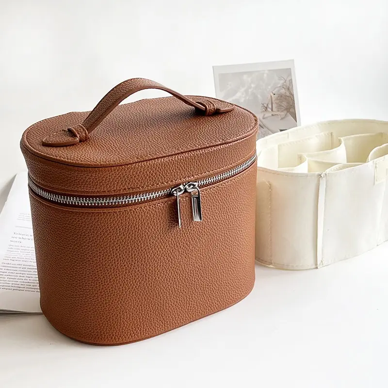 Large-capacity PU leather cosmetic box with internal storage box, customizable names and letters, travel portable cosmetic bag