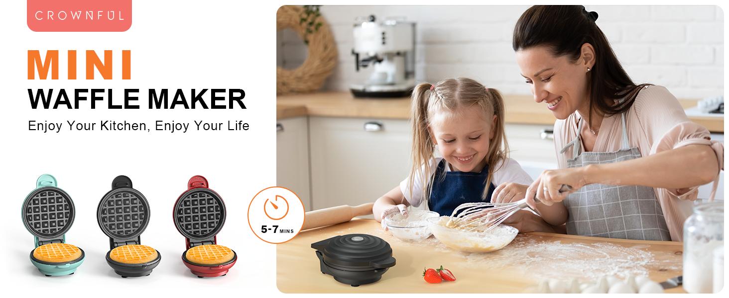 Crownful Mini Waffle Maker, Non-Stick, 4 Inch Chaffle Maker for Familes and Kids, Perfect for Breakfast, Dessert, Sandwich, Egg Cooker Machine & Kitchen Appliances Crownful Mini Waffle Maker, Non-Stick, 4 Inch Chaffle Maker for Familes and Kids, Perfect for Breakfast, Dessert, Sandwich, Egg Cooker Machine & Kitchen Appliances