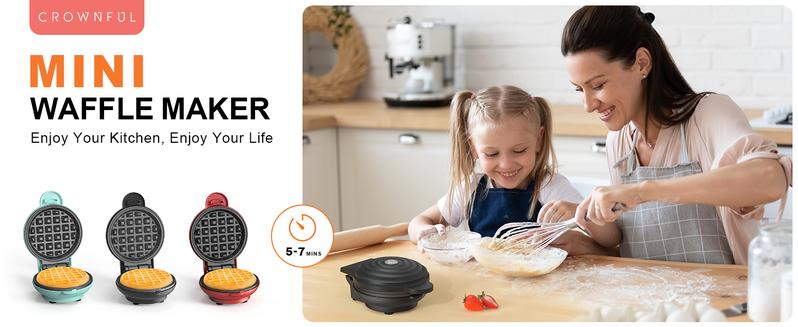 Crownful Mini Waffle Maker, Non-Stick, 4 Inch Chaffle Maker for Familes and Kids, Perfect for Breakfast, Dessert, Sandwich, Egg Cooker Machine & Kitchen Appliances