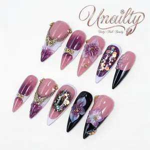 Unailty | Violet Garden  | Professional Salon-Quality Handmade Press-On Nails | High-Strength & Durable | Reusable