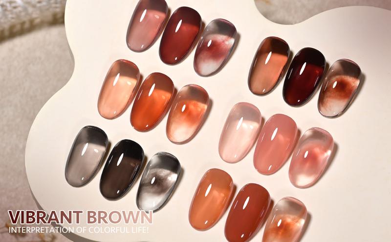 GAOY Vibrant Brown Jelly Gel Nail Polish of 6 Transparent Milker Nude Brown Red Pink Colors Sheer Gel Polish Kit for Salon Gel Manicure and Nail Art DIY at Home