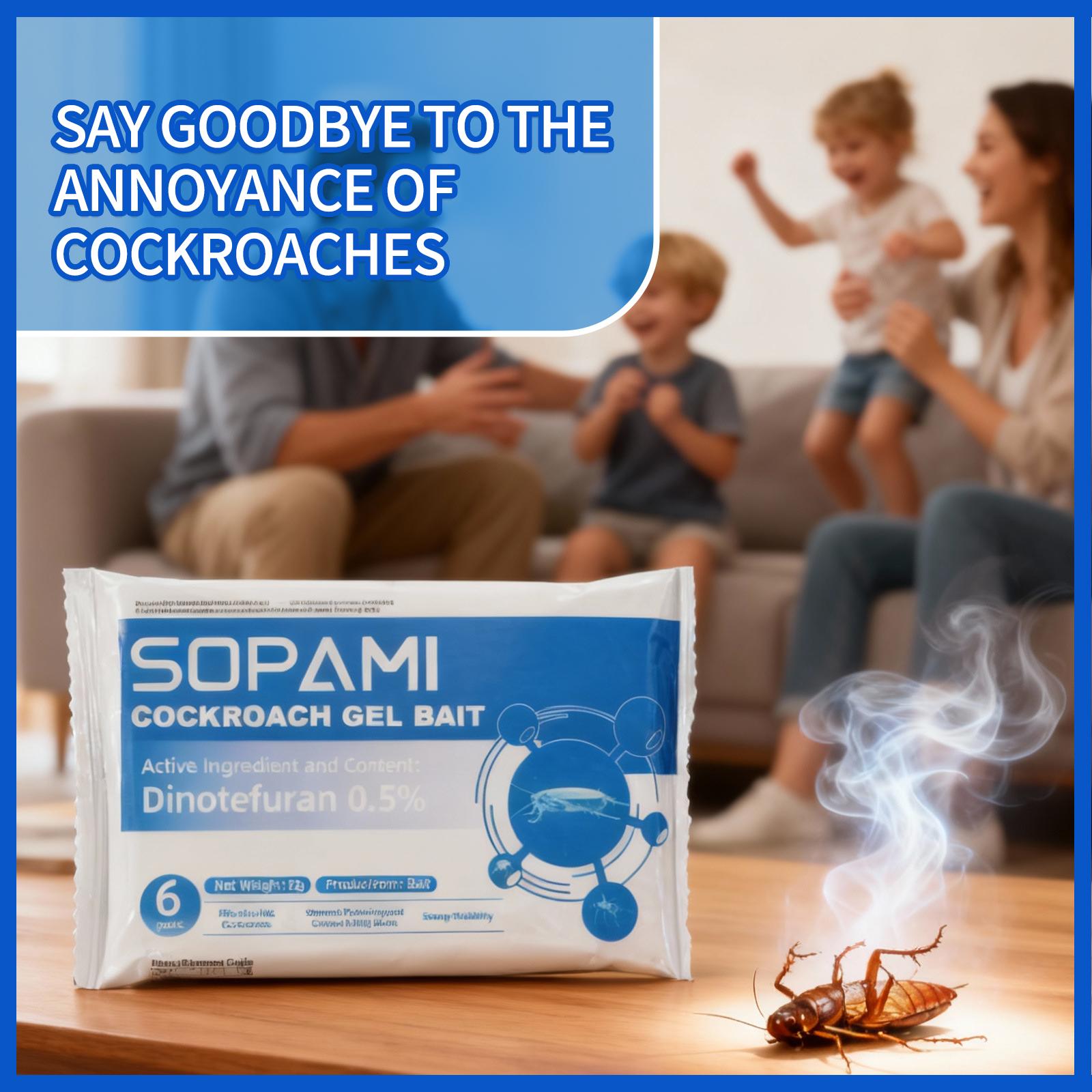 SOPAMI Insecticidal Bait - Small Size Roach Bait for Kitchen & Indoor Use with Dinetofuran 0.5% Active Ingredient No Magnets Cockroach Repellent Gel Cockroach Control Cockroach Killer