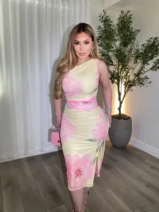 Peony Pink Yellow Midi Dress