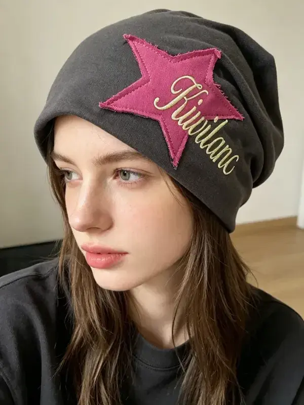 Star Patched Letter Embroidery Slouch Beanie Hat - Machine Washable, Casual & Trendy, All-Match Design, Soft Stretch Breathable Skully Cap, Perfect for Daily Wear, Travel, Outdoor Sports & Birthday Gift