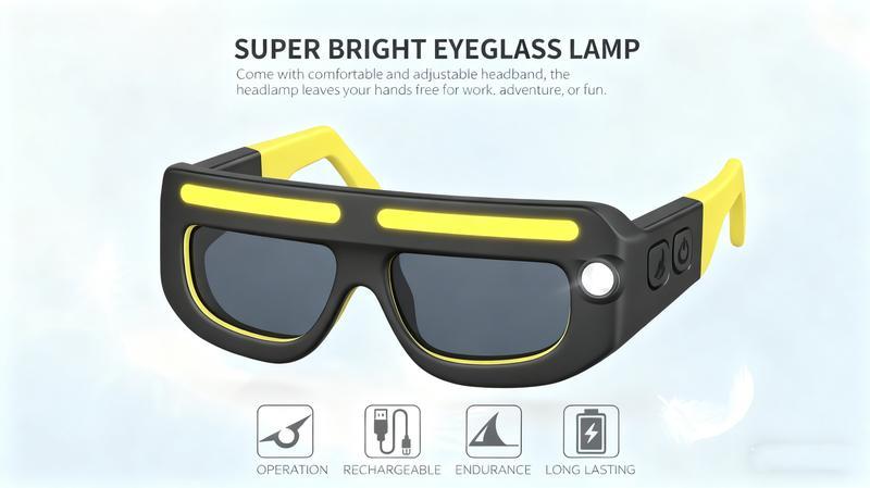 Gesture control LED glasses, rechargeable headlamp sports glasses, 5 modes, USB-C interface, suitable for running, camping, night maintenance, night work, hands-free lighting glasses.