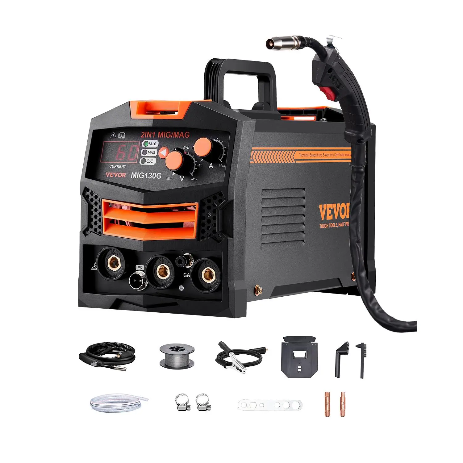 【Summerfinds】VEVOR MIG Welder, 130A Synergic Mig Welding Machine, 2-in-1 Gas MIG/Gasless Flux Core MIG Multi-Process Welder Machine, 110V Portable Mig Welder with IGBT Inverter Technology & Digital Display Screen