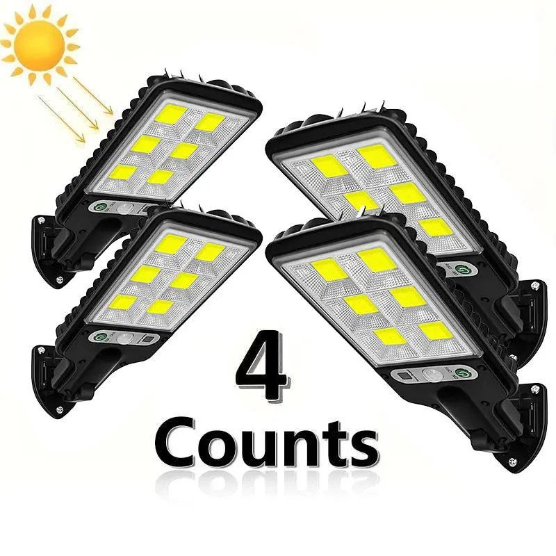 SummerVibes 4-Pack Solar LED Street Lamp - IP65 Rated, Motion Sensor Lights, 3 Modes, Smart Remote, Outdoor Landscape & Courtyard Lighting for Pathways Backyards