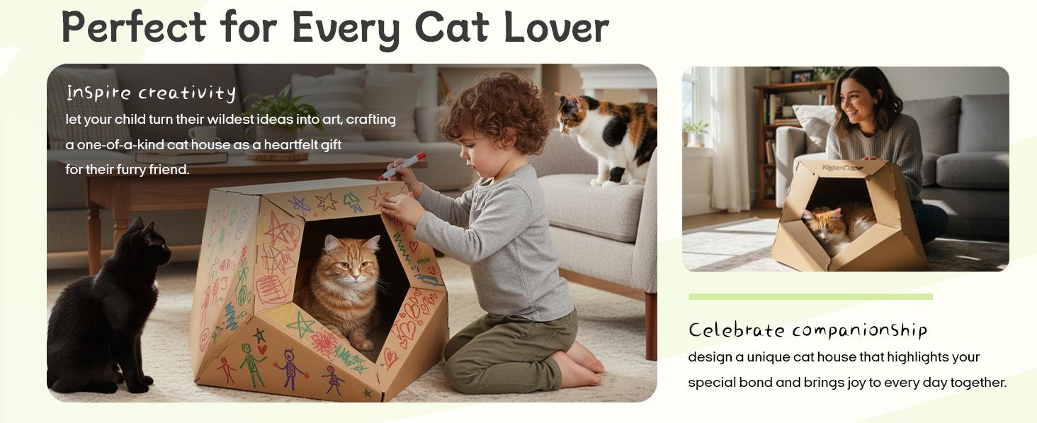 Vagascape DIY Cat House, DIY Origami Hand-Painted Cat House, Scratch-Resistant Kraft Paper Material, Foldable Washable Pet House, Ped Bedding, A Special Gift Just for Your Pet