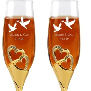 Love Bird champagne flutes for couples, Engraved Wedding Glasses For Bride And Groom, Customized Heart Set Champagne Flutes, Premium Heart Set with Diamonds Flutes, anniversary gift, Engagement gift, newlyweds couple gift, Bridal shower gift, reception
