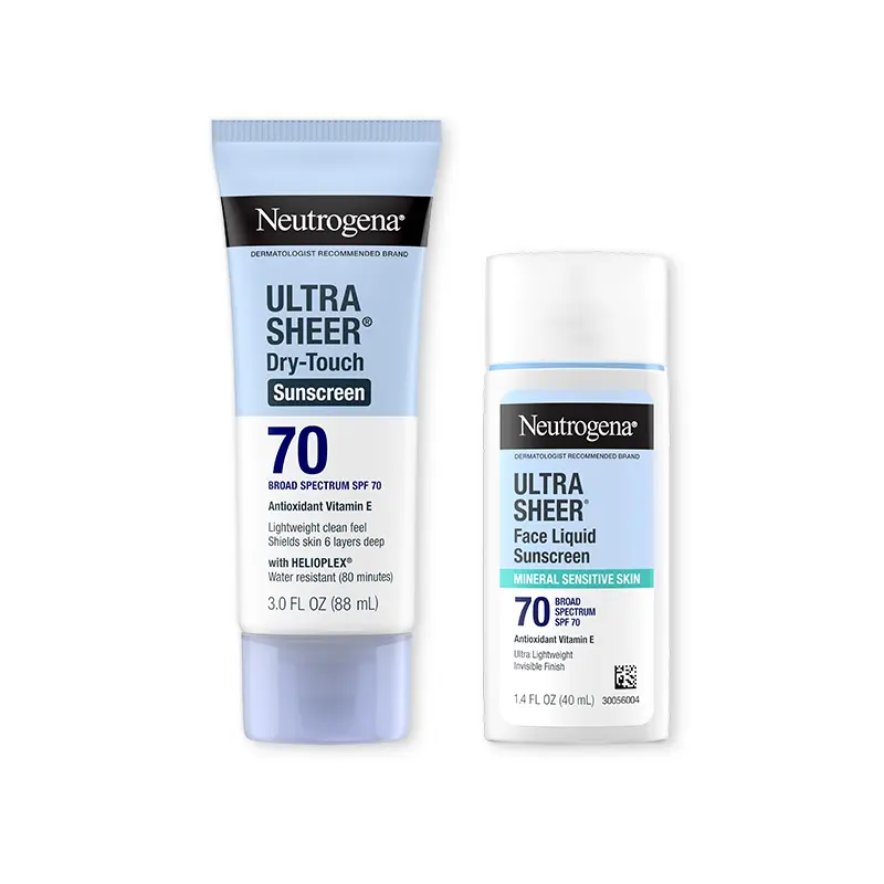 Neutrogena Ultra Sheer SPF 70 Face & Body Duo: Broad Spectrum Sunscreen & Ultra Sheer Face Liquid for All Skin Types, Lightweight & Matte Finish
