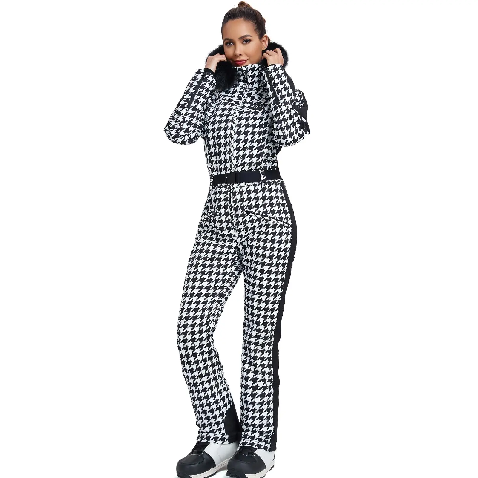 YEEFINE Women's One-piece Ski Jumpsuit, Insulated Waterproof Windproof Slim Snowsuit, Durable Winter Outdoor Outwear with Warmth & Cold Prevention for Skiing Activities